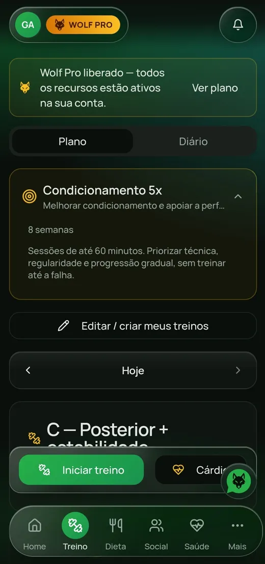 Plano de treino com a divisão da semana